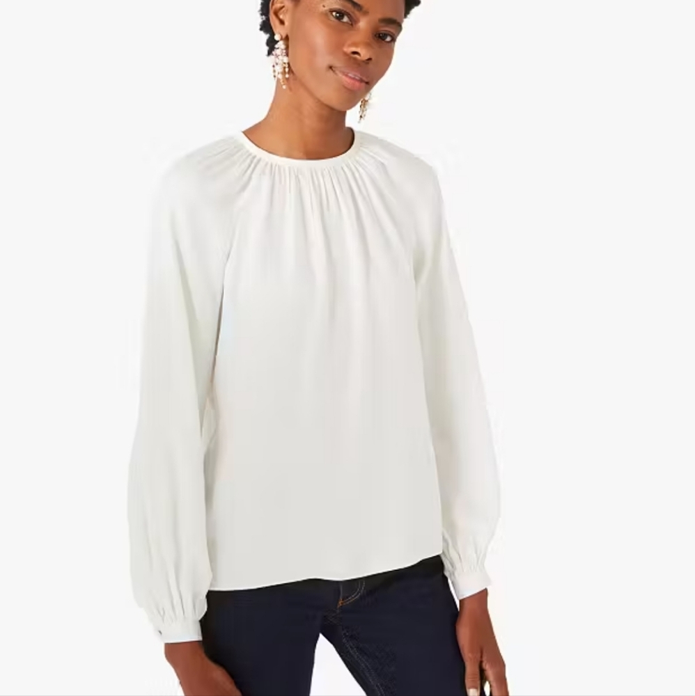 KATE Spade Silk Twill Keyhole Silk Blend blouse In French Cream Size Small